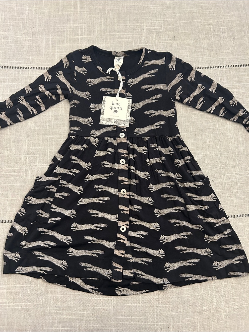 kate quinn Black Fox-Print Button-Front Girls Dress